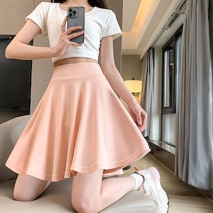 サーキュラースカート レディース ミニスカート 韓国 おしゃれ 大人 かわいい きれいめ シンプル 無地 春夏 ダンス 涼しい ウエストゴム 大人可愛い 大人女子