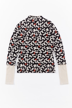 GEOMETRY HIGH NECK PULLOVER	 25AWAC-009 BEIGE