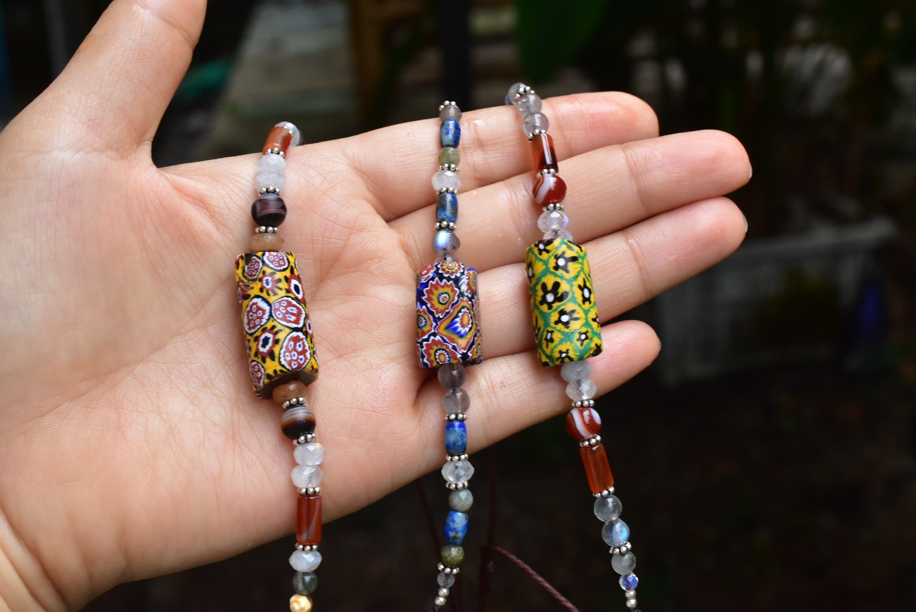 ブルー☆モロッコ産アンティークビーズネックレスany001 | Funky