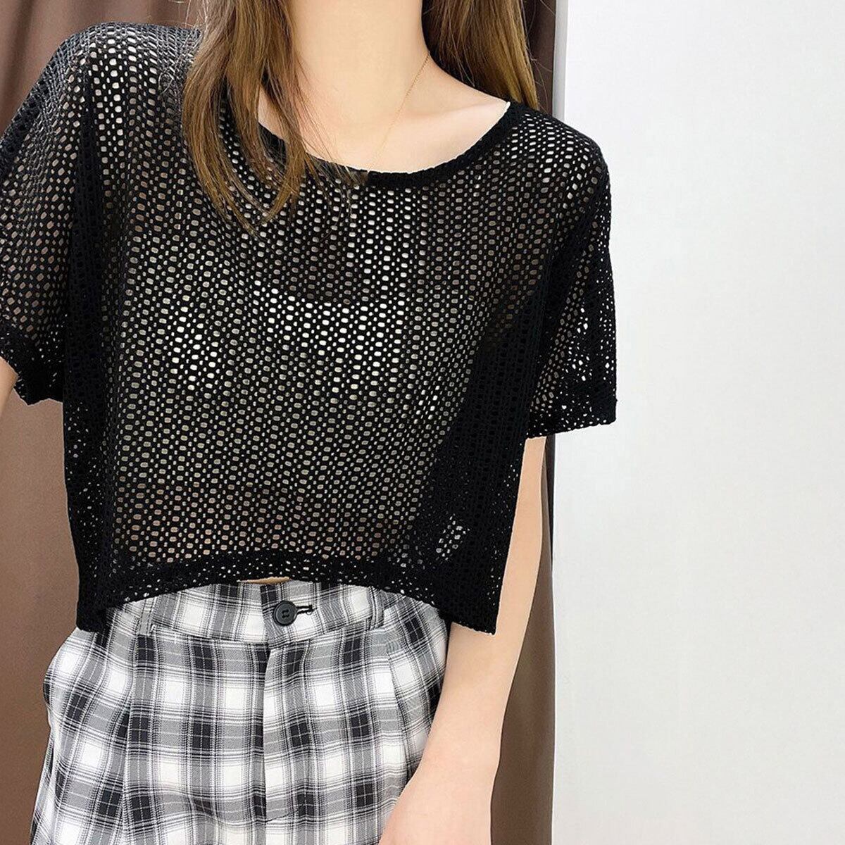 メッシュ ニット 透かし編み トップス レディース 春夏 韓国 透け感 ショート丈 きれいめ おしゃれ 大人 カジュアル 重ね着 レイヤード 薄手 サマーニット 肌見せ 大人可愛い 大人女子