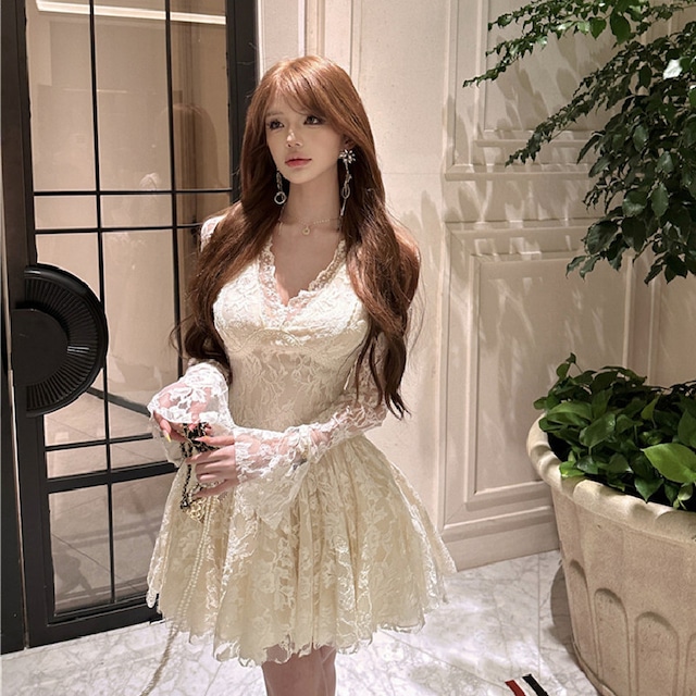 ワンピース レース スピーカースリーブ スウィート ベージュ S M L