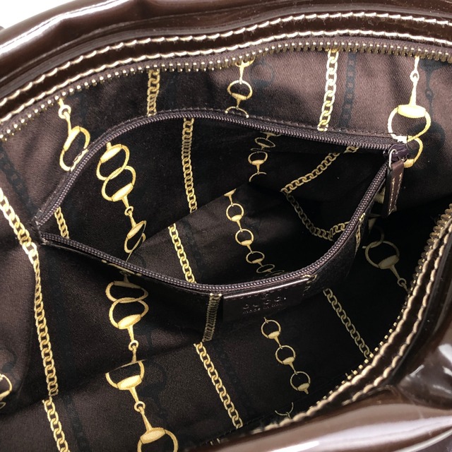 GUCCI グッチ ハンドバッグ ブラウン ベルト リボン エナメル ボストンバッグ vintage ヴィンテージ オールド dan4kc