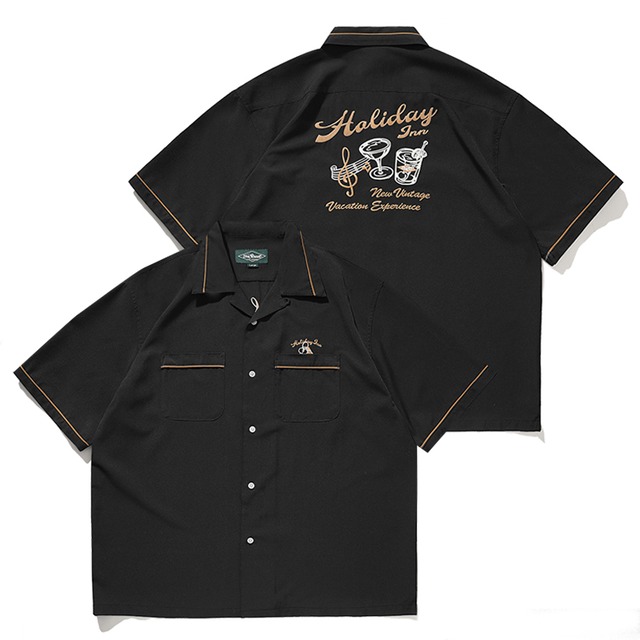 Retro embroidered bowling shirt 00405
