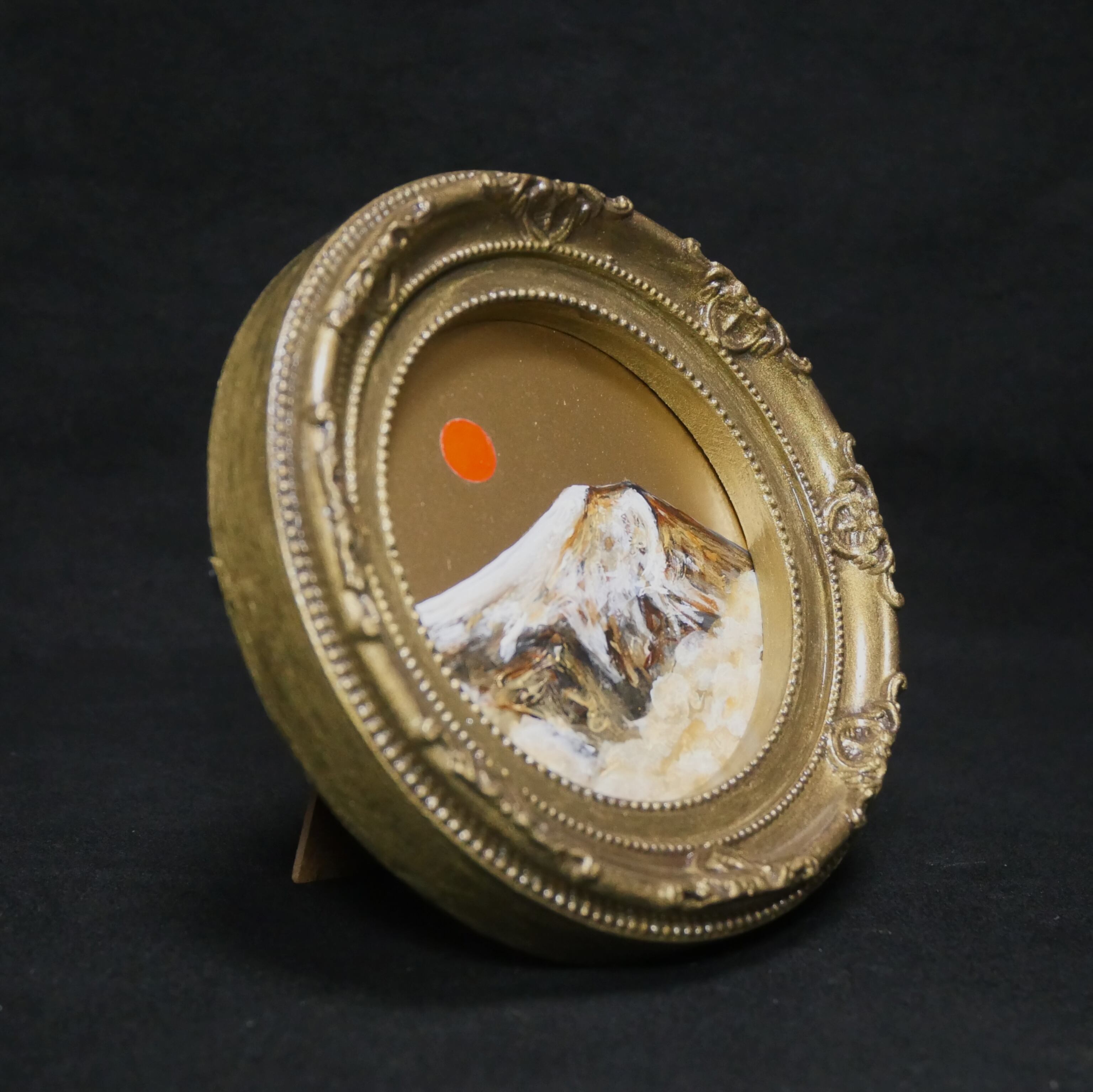 油絵 油彩 円形ミニ絵画「黄金富士山」絵画 油彩画 インテリア 風景画