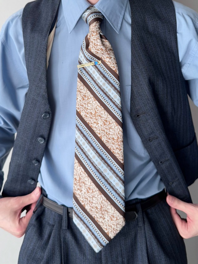 vintage regimental necktie / light blue × brown