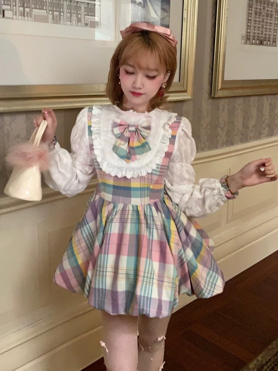 レディース 甘ロリ【y2k姫ギャル♡浴衣ドレス 2段フリル みずいろ