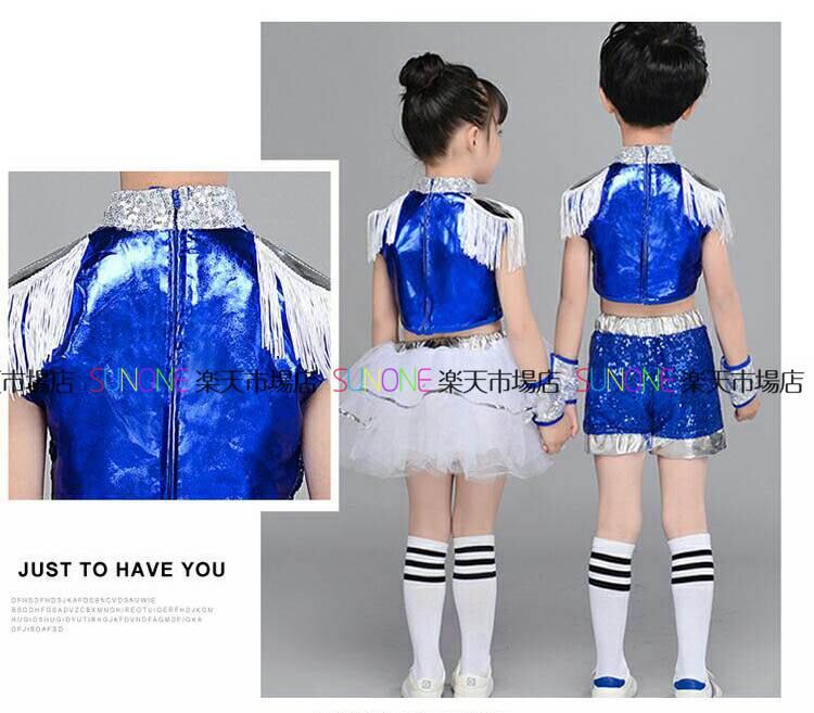 ダンス衣装 スパンコール キッズ チアガール 女の子 男の子 トップス