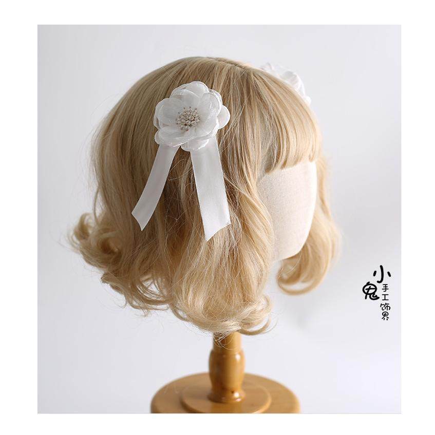 ロリィタ｜白花とリボンがやさしく揺れる レースフリルボンネット 気品