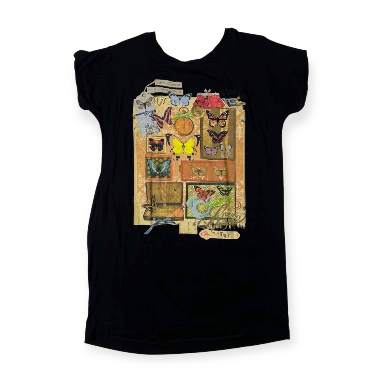 イタリア製 LINA PIERO リーナピエロ プリント レーヨン 半袖Tシャツ カットソー サイズ L /ブラック/レディース