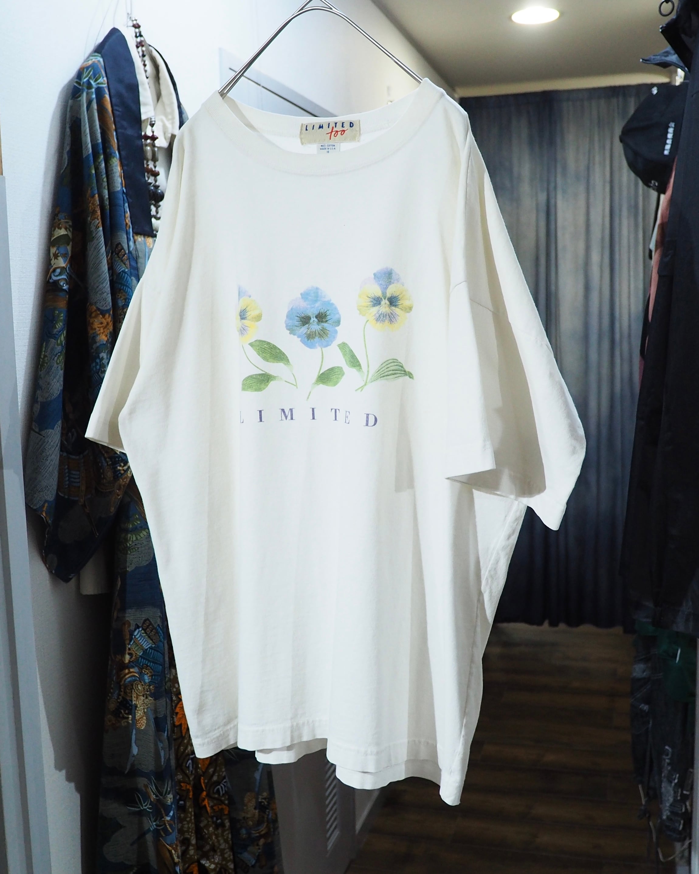 ” Made in USA ” Beautiful Pansy Flower printed White SS Tee