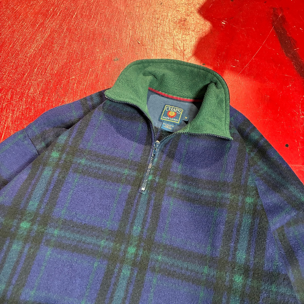 90s CHAPS RALPH LAUREN ブラックウォッチ風 ハーフジップフリース