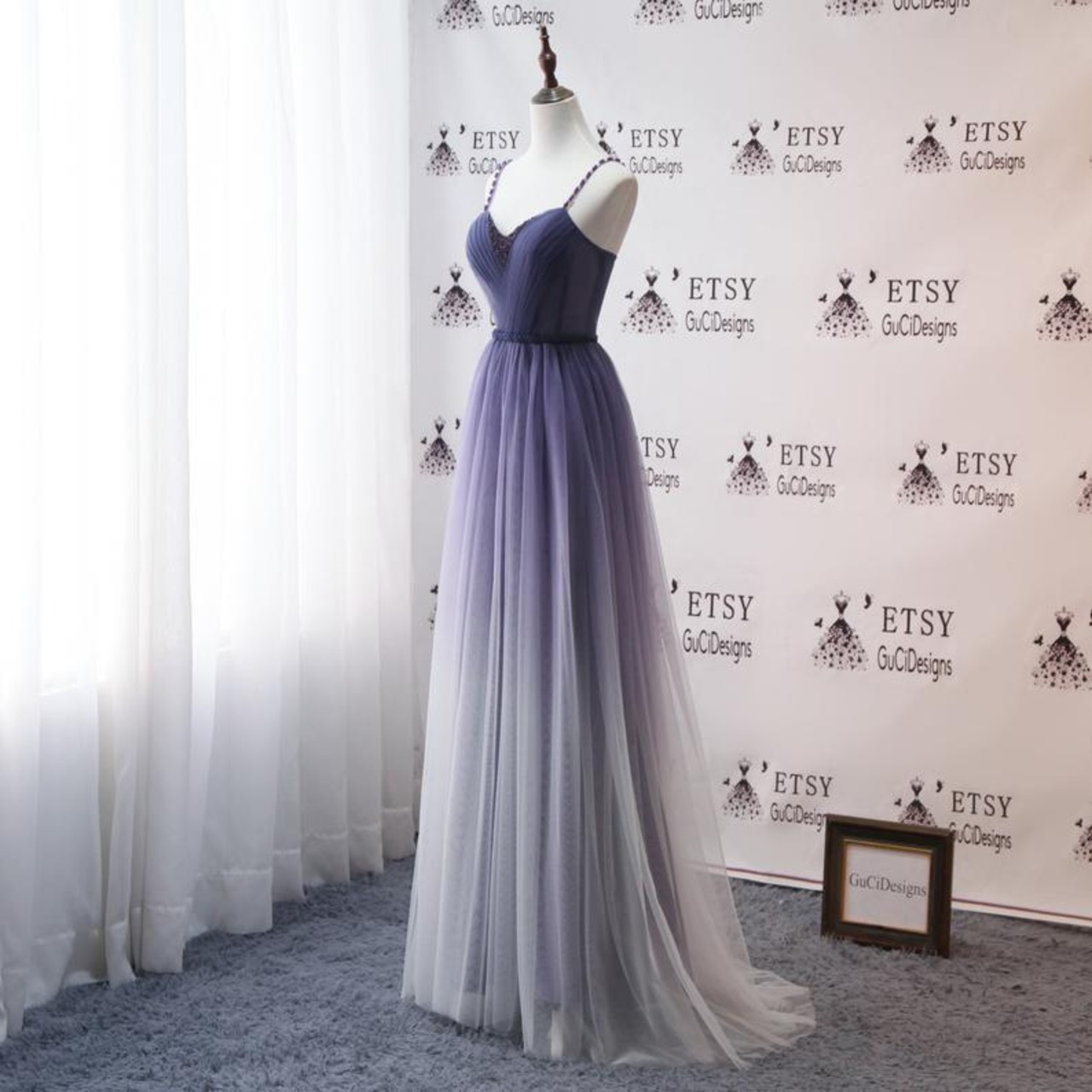 高品質！パーティードレス 紫 グラデーション キャミソール ロング  