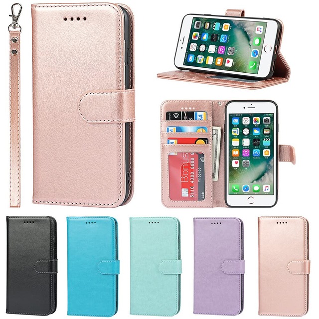 Eastwave アイフォン for iPhone SE 2022 第3世代 / for iPhoneSE 第2世代 ケース for iPhone 7 8 手帳型 財布型 カバー ケース ストラップ付き PUレザー カード収納 横置きスタンド 機能 明るい色 内蔵マグネット—ピンク