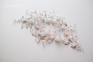 ブライダルヘッドドレス[HA-033]クリスタルとホワイトオパール 小枝アクセサリー/ウェディングアクセサリー