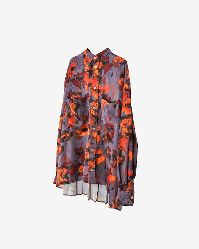 Back pleats flower shirt -gray<LSD-BA3S1>