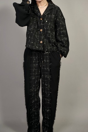 TWEED PLEATS SWITCHING SHIRT (BLACK) 2210-84-37E