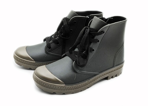 レディス長靴　レースアップミドルレインブーツ　ブラック　M23.5〜24cm