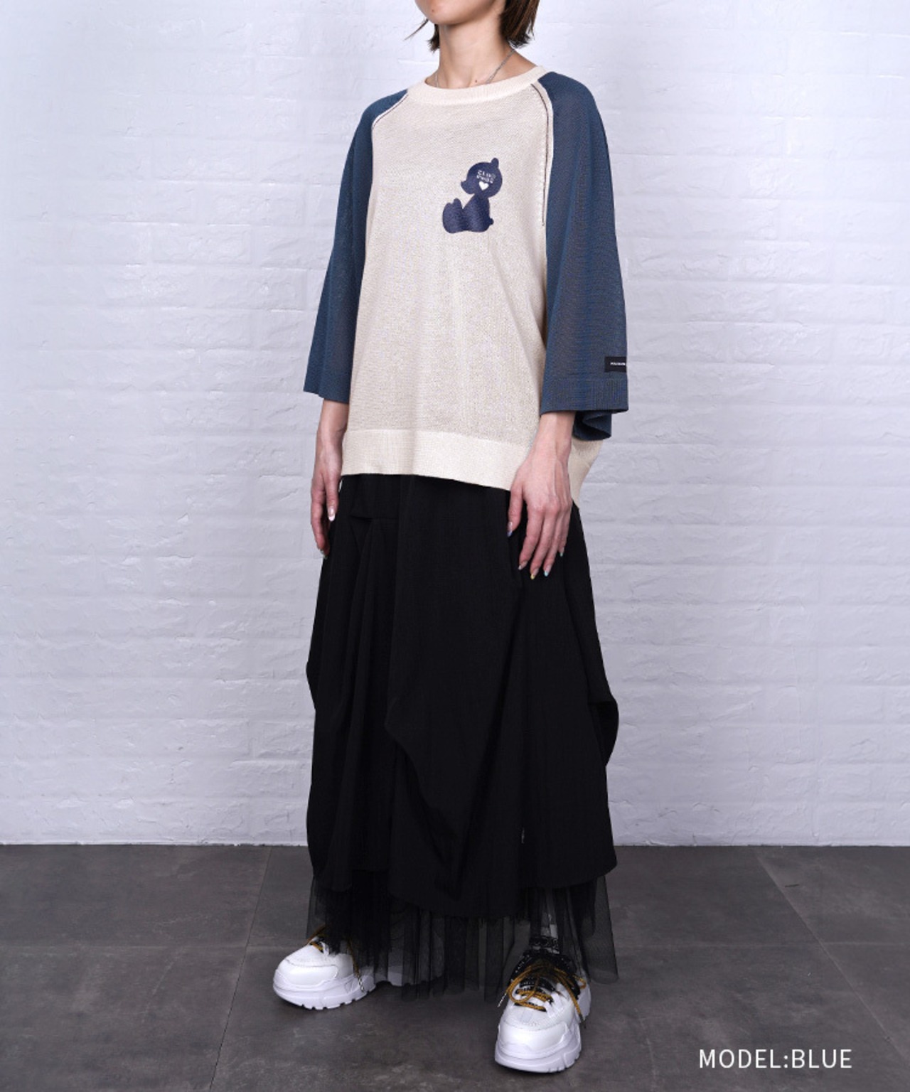 ベアープリントシアーニットTOPS (BLUE)　CQ-48148H