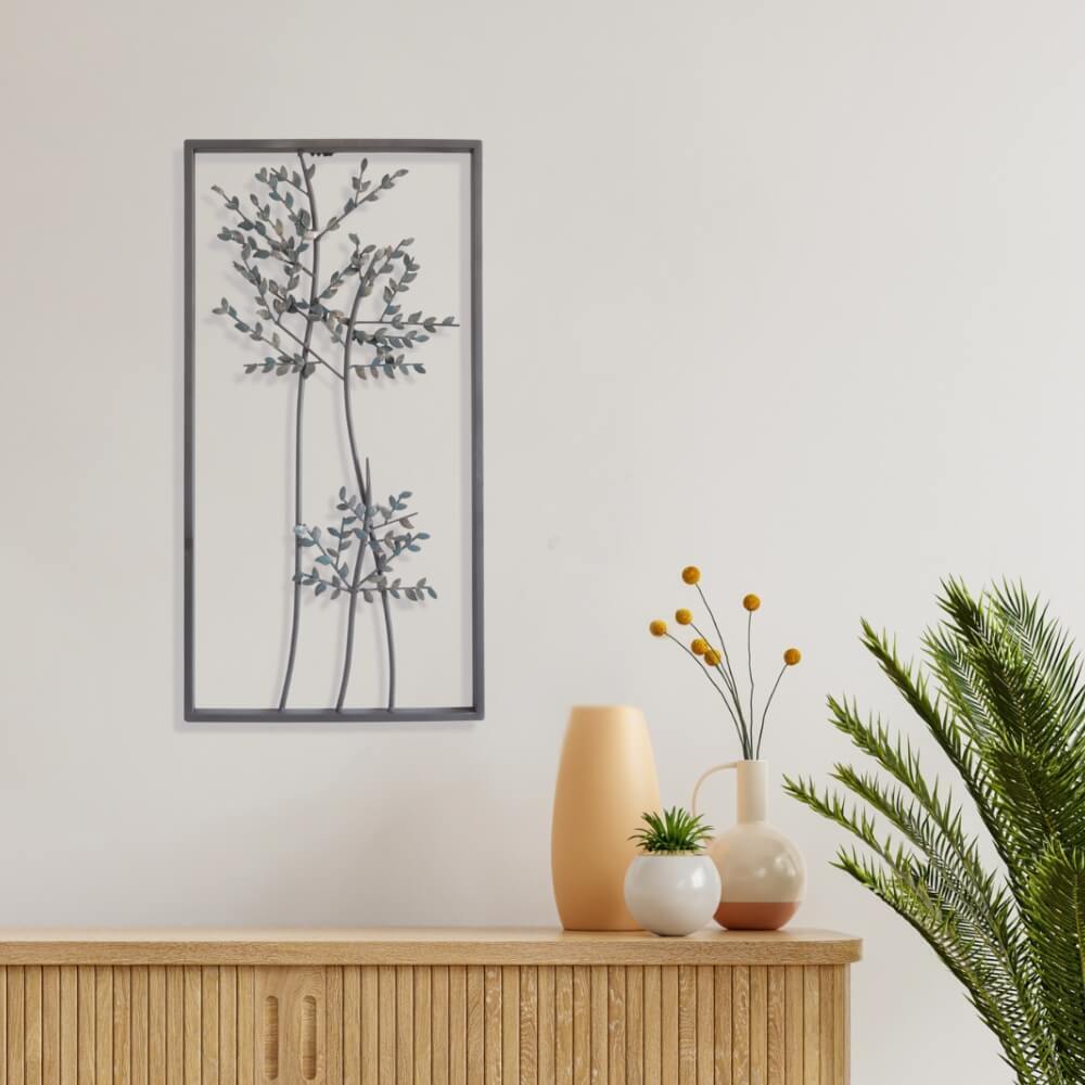 【北欧モダン】枝葉モチーフのアイアンウォールアート|壁掛け・壁飾り 幅31×高さ61cm