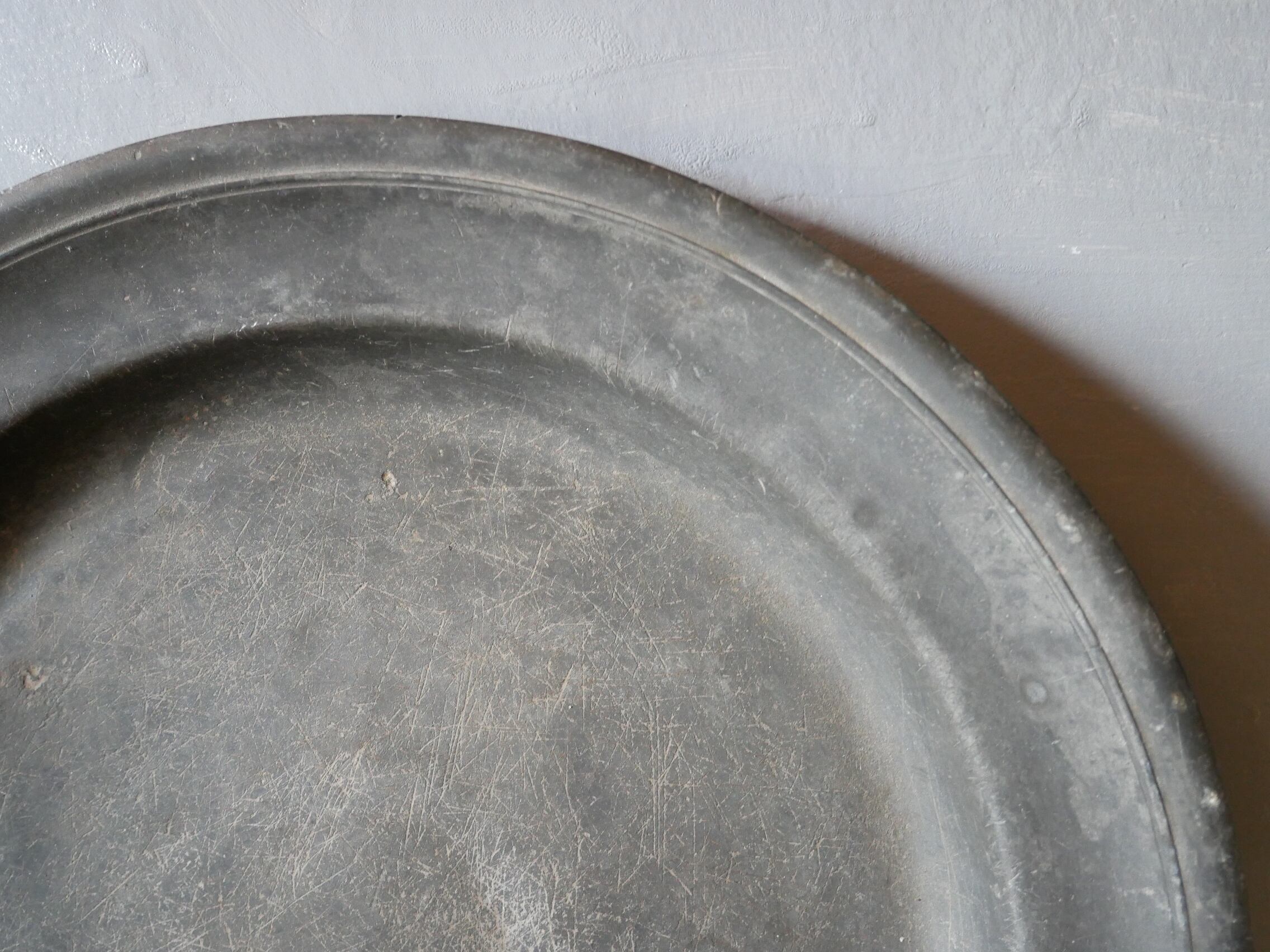 フランスアンティーク ピューター エタン 大きな古いプレート