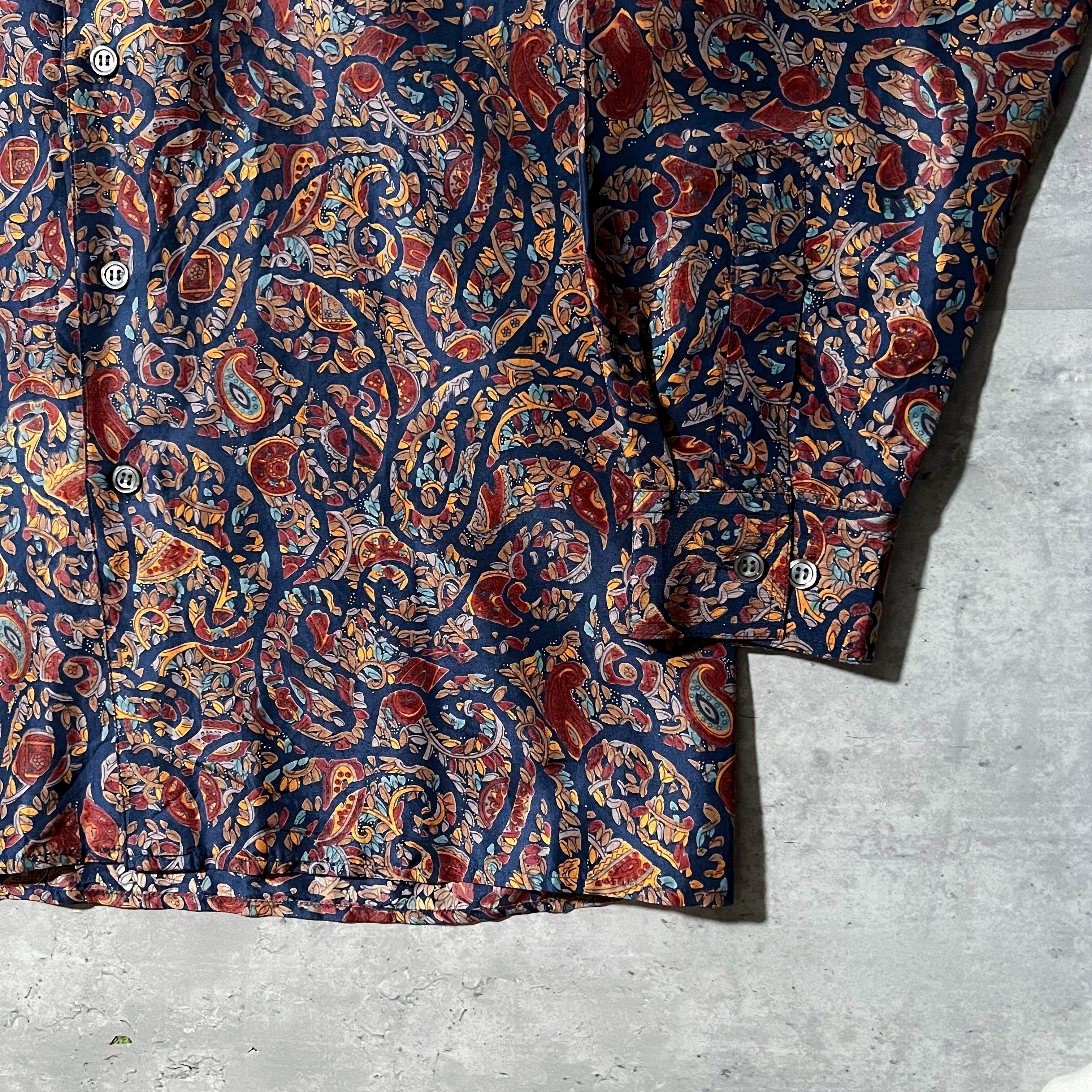 80s-90s paisley pattern silk shirt japanese vintage ペイズリー柄