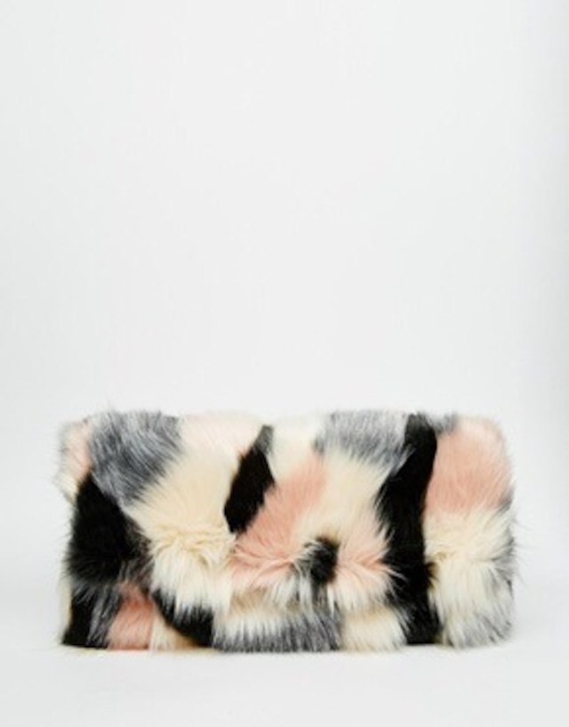 Faux fur blocked Clutch bag