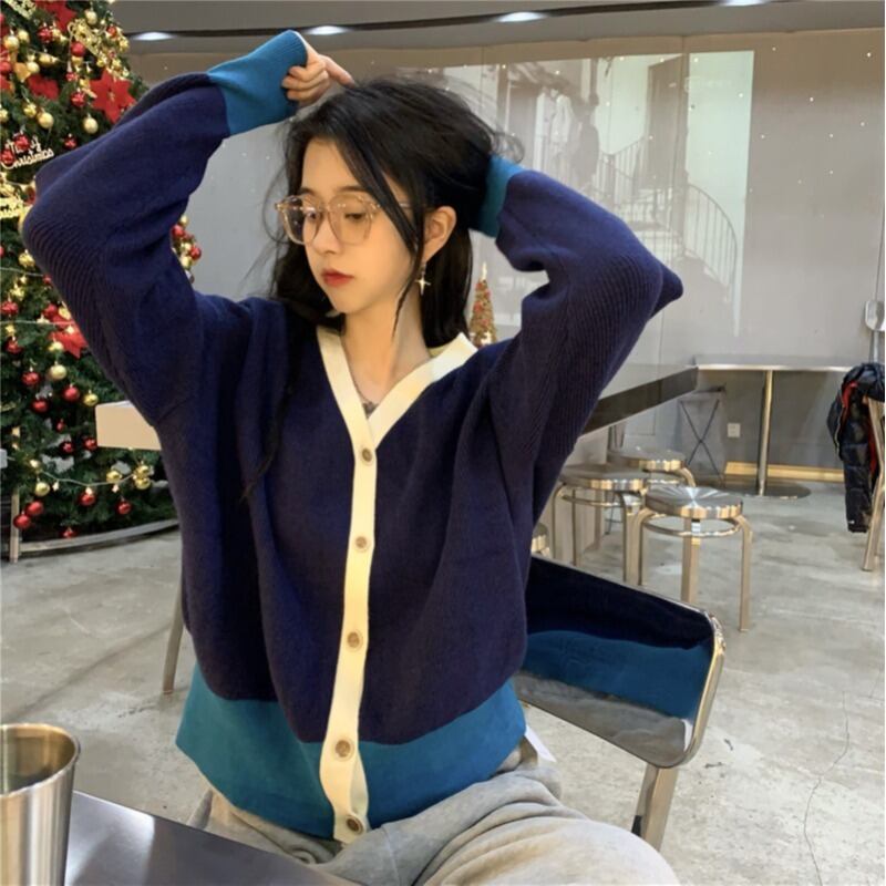 スプリングオータムスタイル薄手Vネックニットカーディガンジャケット レディースカジュアルセーター ロング 春物 秋物 萌量不足98182549669
