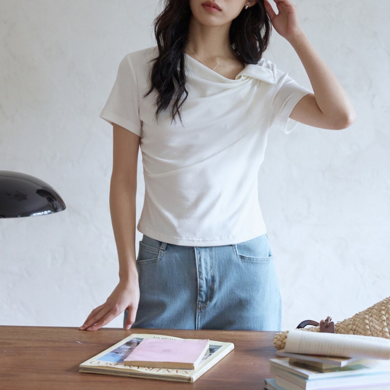 アシメトリーカラー ハーフスリーブTシャツ 00116