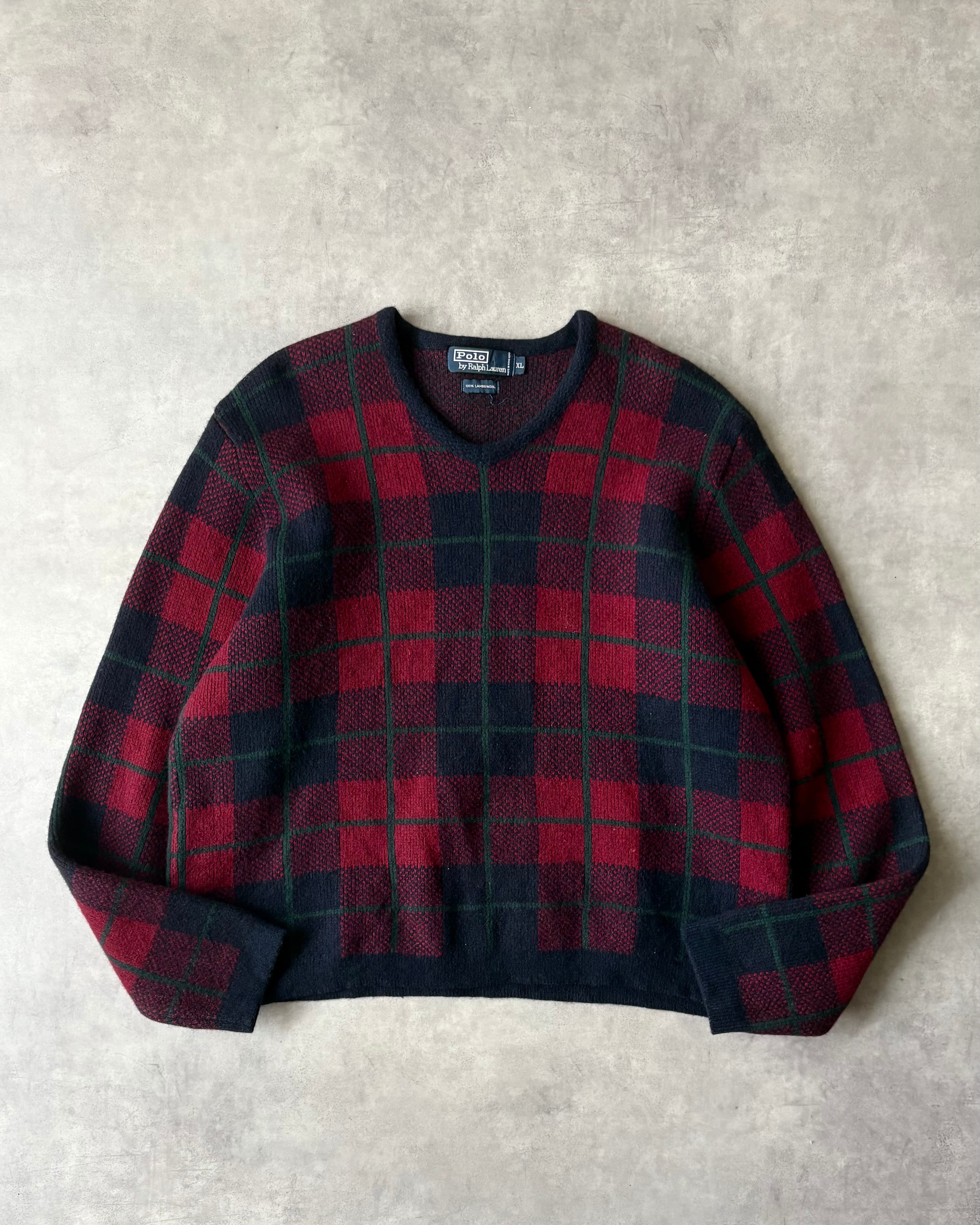 90s Ralph Lauren Tartan Check V-Neck Wool Knit