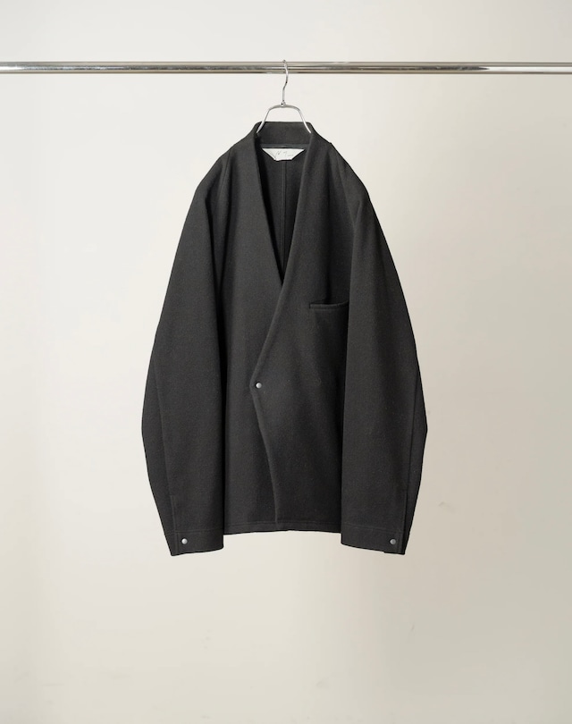 ANCELLM / W/CA NO COLLAR DOUBLE JACKET (BLACK)