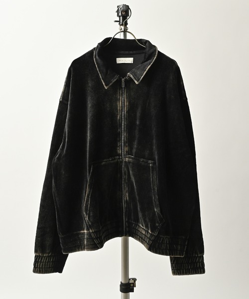 many men many mind Powder-coated velour zip-up jacket (BLK) M2524030