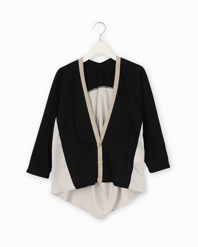 V neck Cardigan Beige x Black / C+