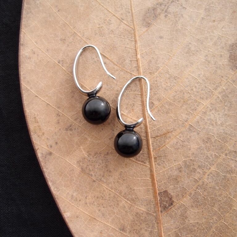 再入荷【Silver color】Black onyx Drop Earrings/ブラックオニキス ドロップピアス(10mm)