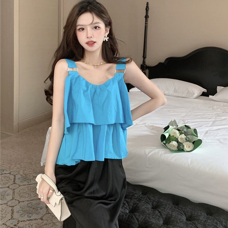 サマーソリッド カラールーズノースリーブトップス 夏物 ソリッドカラー ガールズファッション61278282898