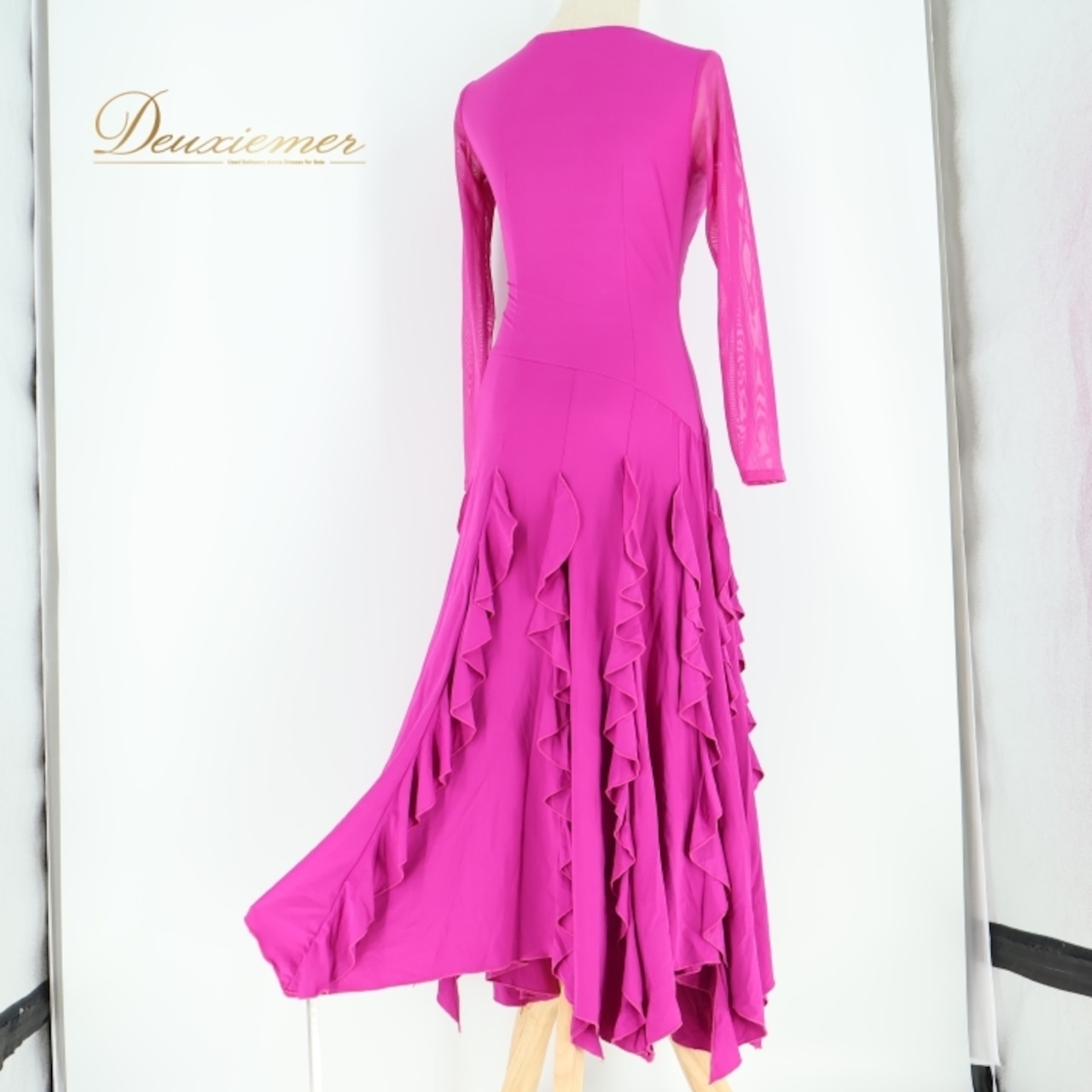 フラメンコ 衣装 ワンピース ドレス ピンク 紫 伸縮 ストレッチ パーティ 発表会 無地 レース 長袖 YONKI 社交ダンス レッスン 練習着 パープル系 ピンク系 スカート ダンス衣装 レディース おしゃれ イベント用 かわいい