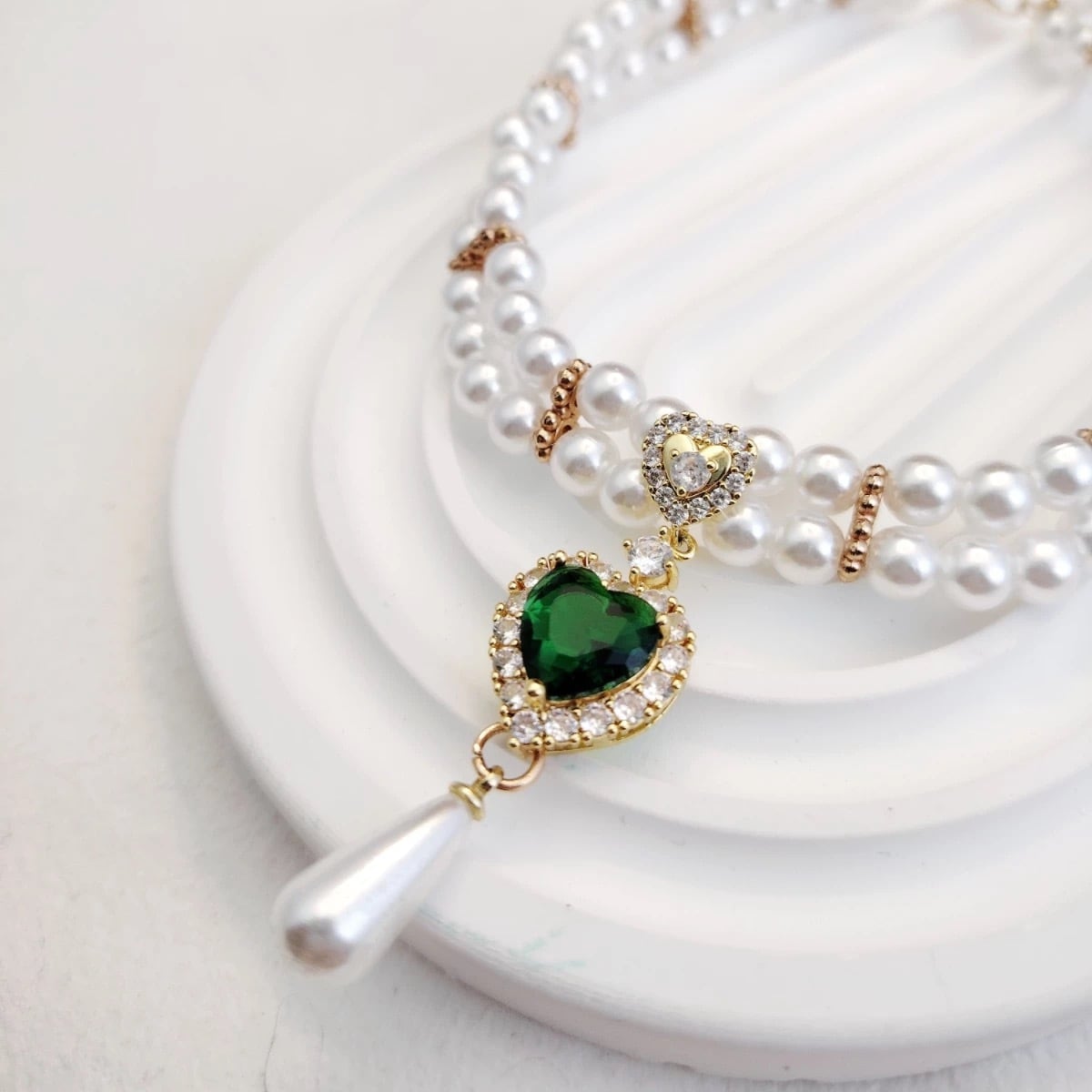 ビジューと二重パールのネックレス 00316