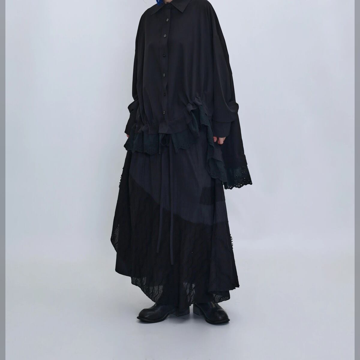 レースヘム ドロスト ビッグシルエット シャツ 1color BL0626