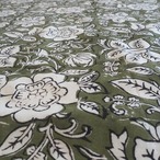 ブロックプリント生地【50cm単位】インド綿  花柄 カーキ×生成り #53610-GR1