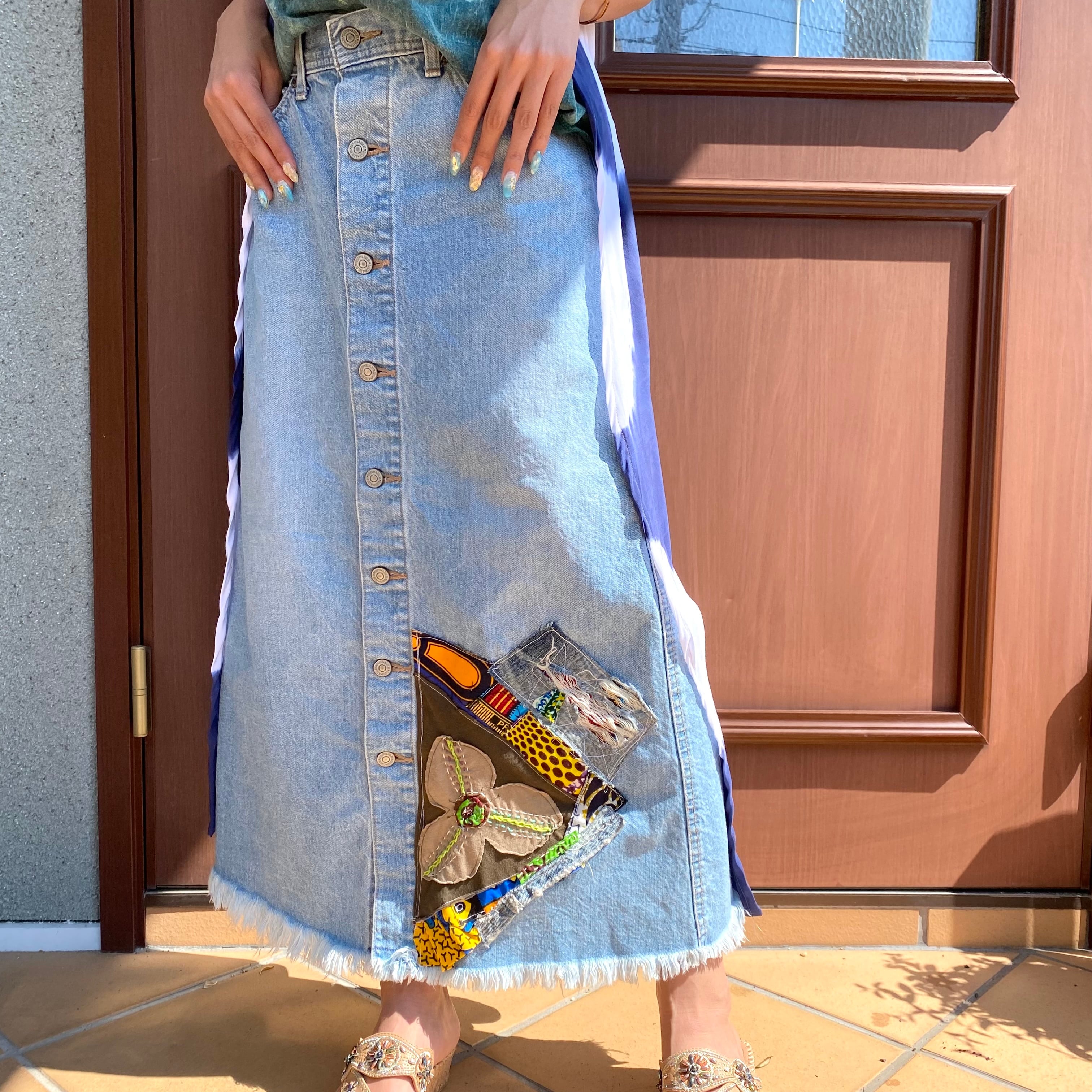 リメイクデニムパッチワークスカート | アジアン雑貨ルチュ 