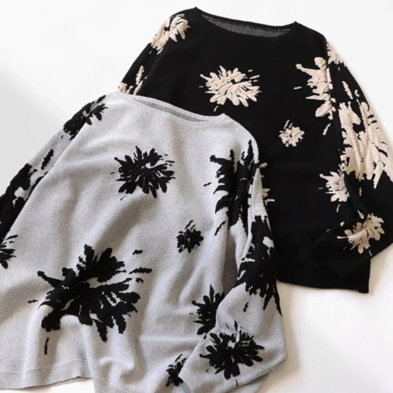 ジャガード柄 ヒップ丈 ドルマン ニット 00099・画像8