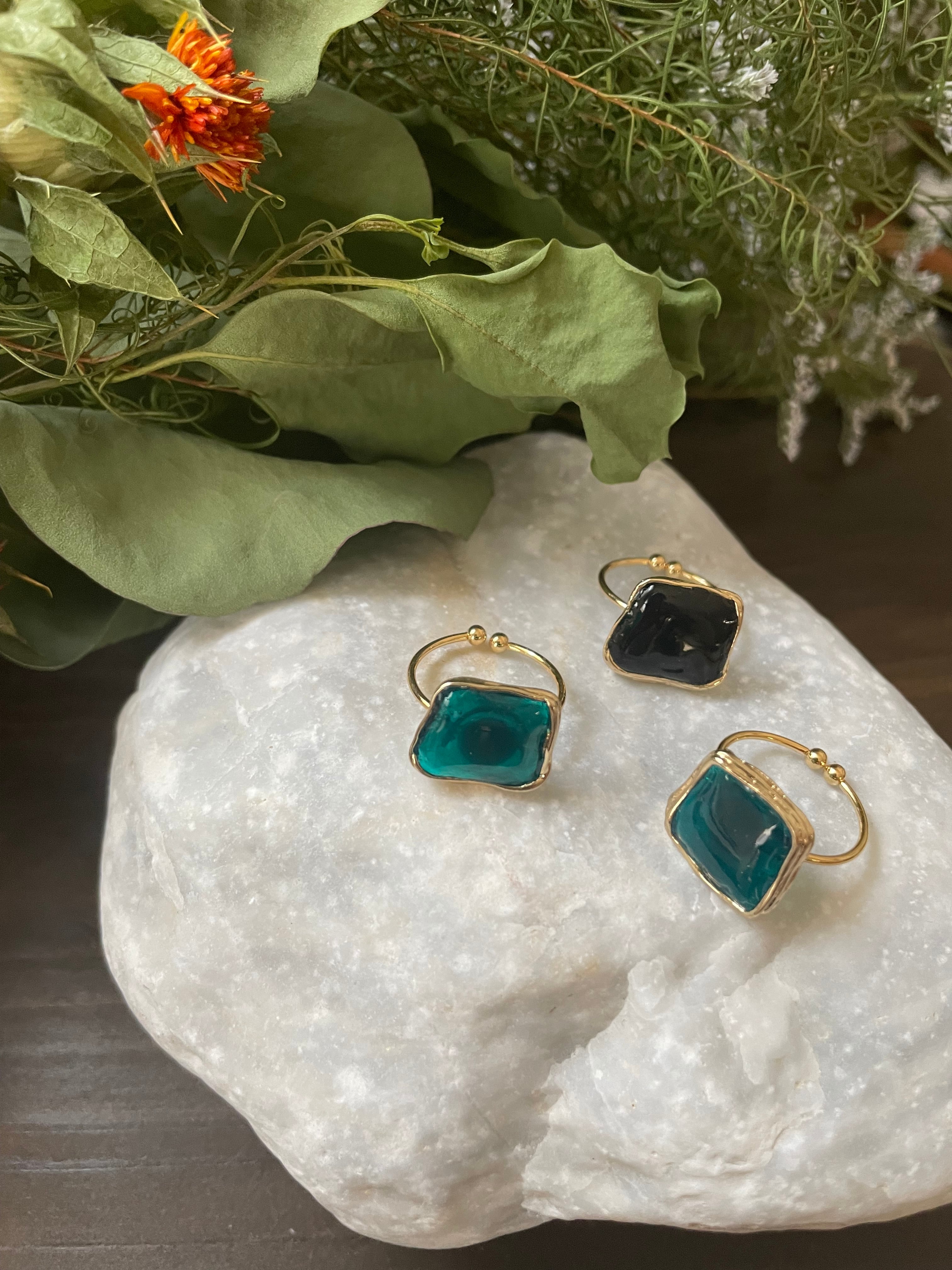 スクエアリング(ブラック&ターコイズ)