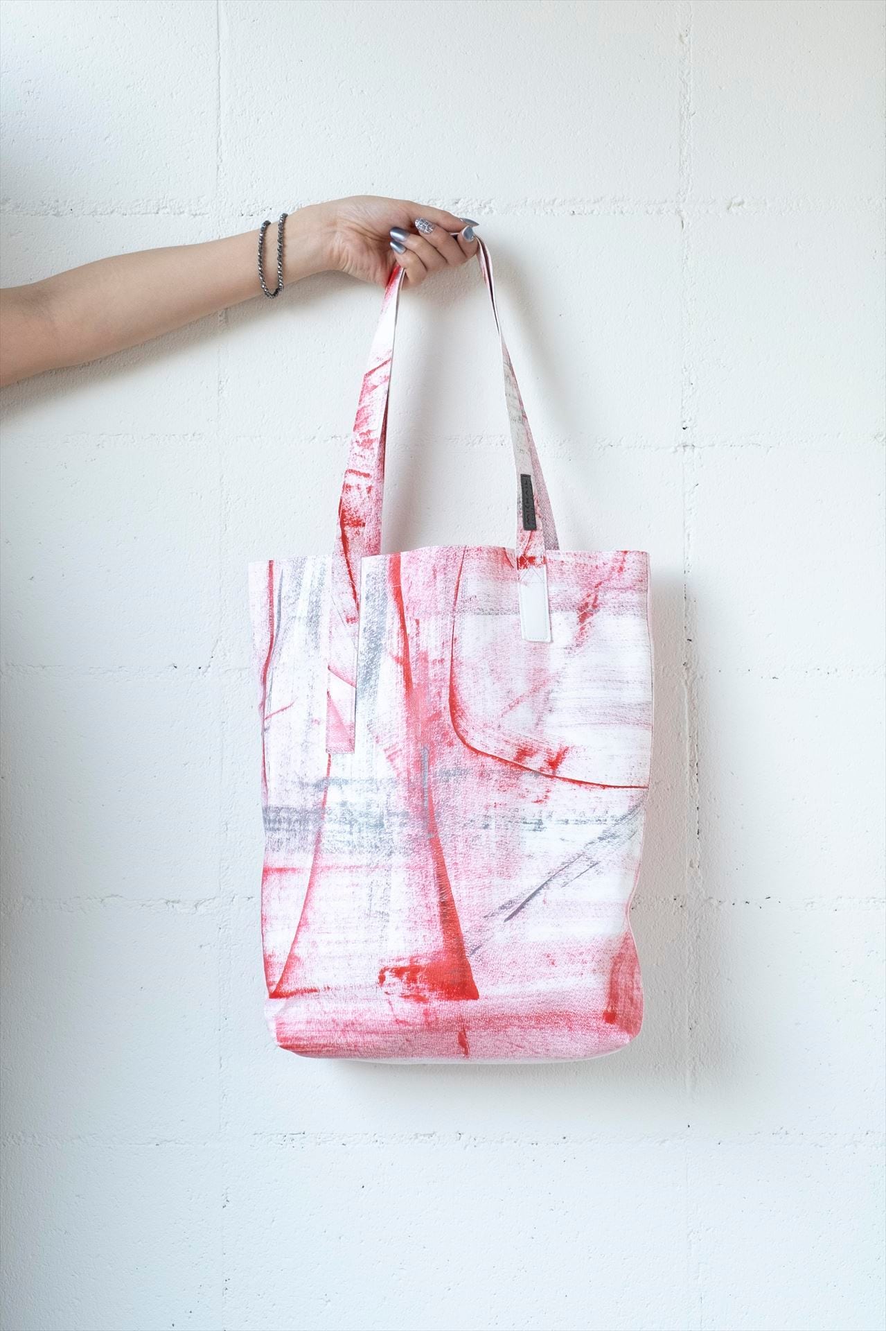 HAND PAINTED "TOKYO" LEATHER TOTE BAG RED レザートートバッグ  801121