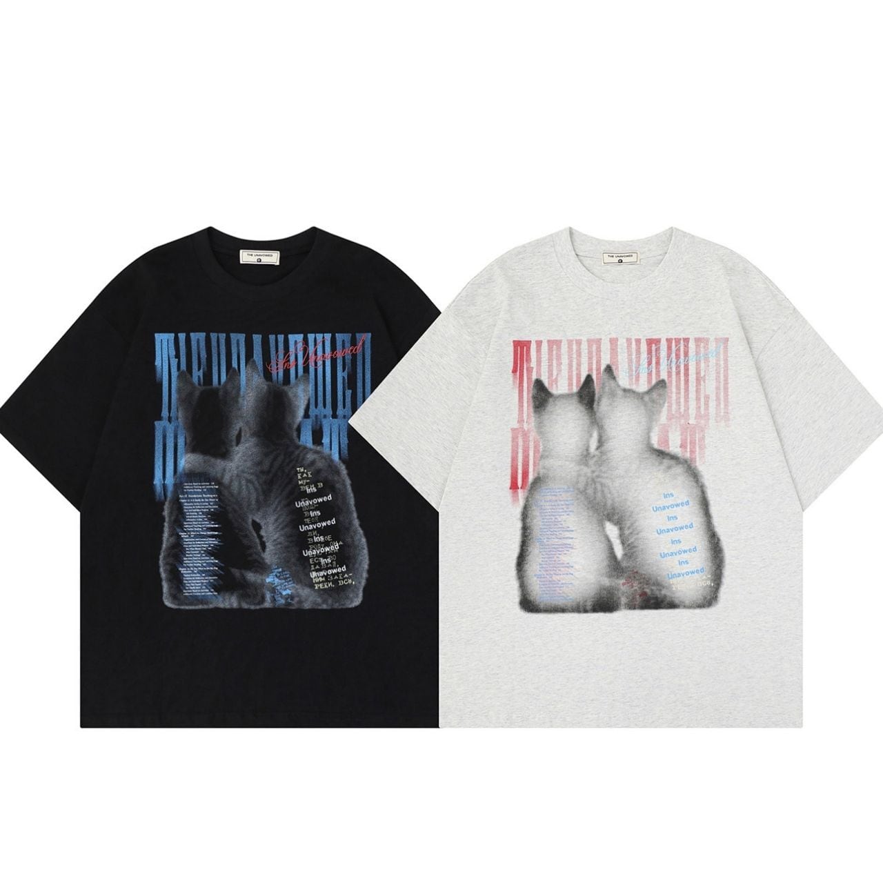 キャットモチーフヴィジュアルグラフィックTシャツ 2col A00365