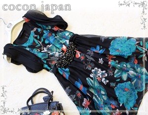 ★送料無料★7号(S)★袖ドレープウエストビーズ飾りのワンピース(OPN9780)