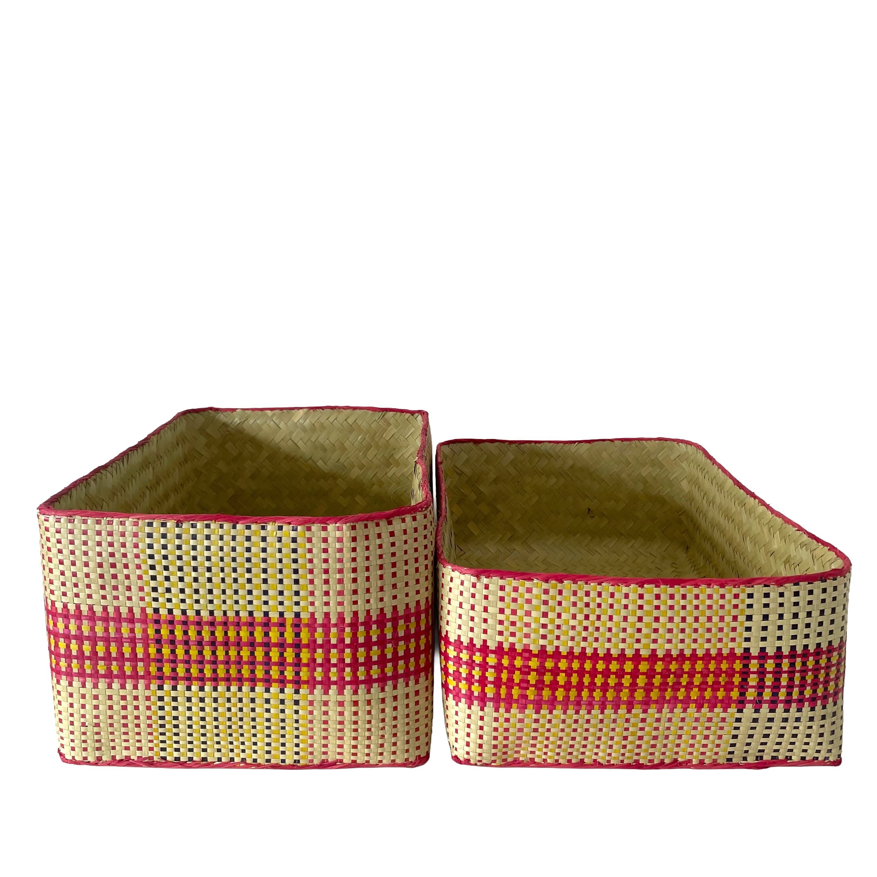 Rectangular colourful basket LL w41cm×30cm×h22cm四角カラフル蓋付き