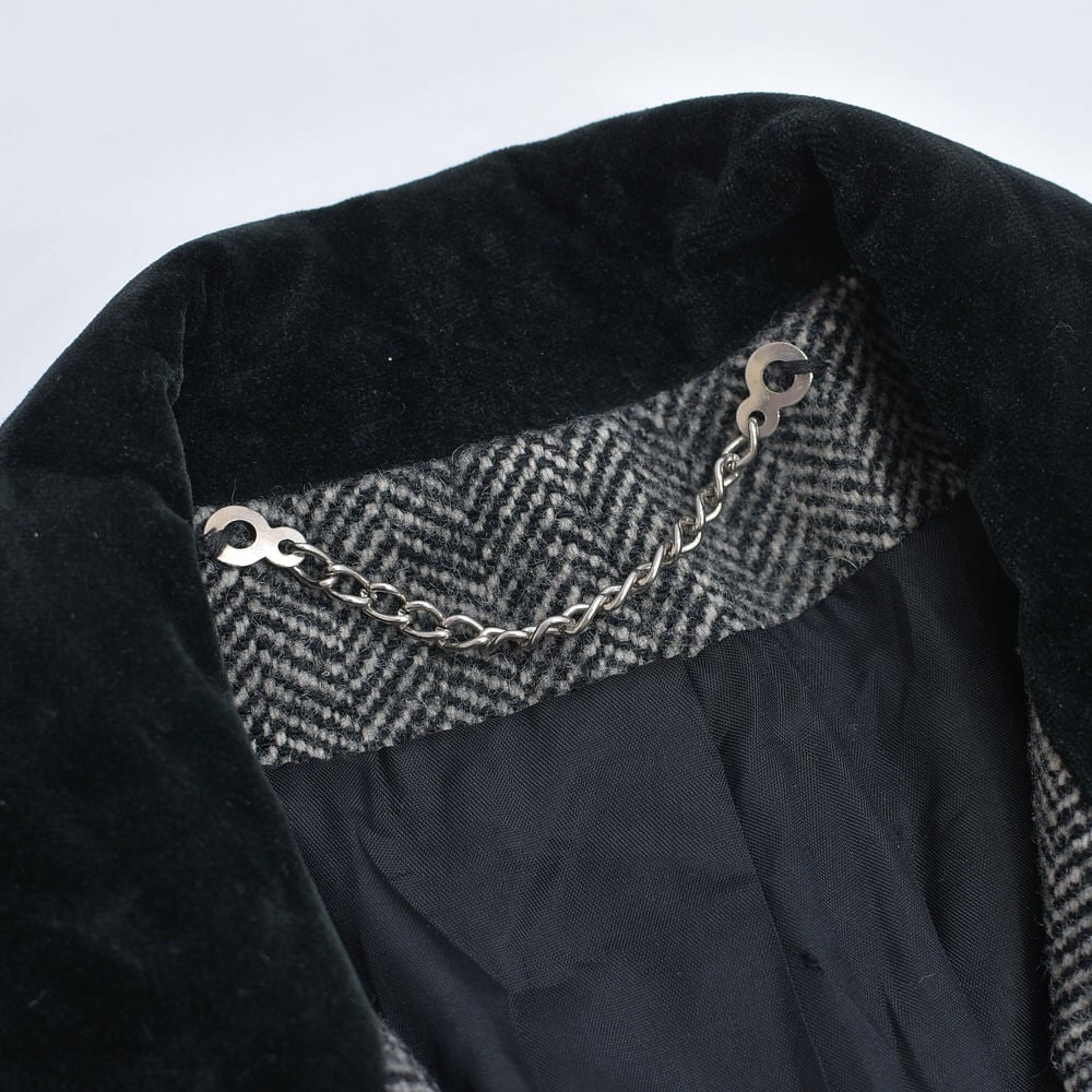 70sヴィンテージUSA製 チェスターコート 黒 ヘリンボーン ウール