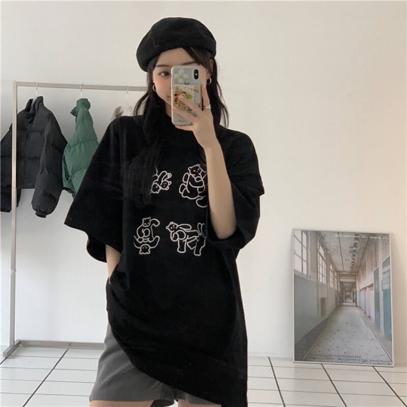 Tシャツ シャツ ルーズブラックスプリングトップス 春物 ブラックストロベリース14619465582