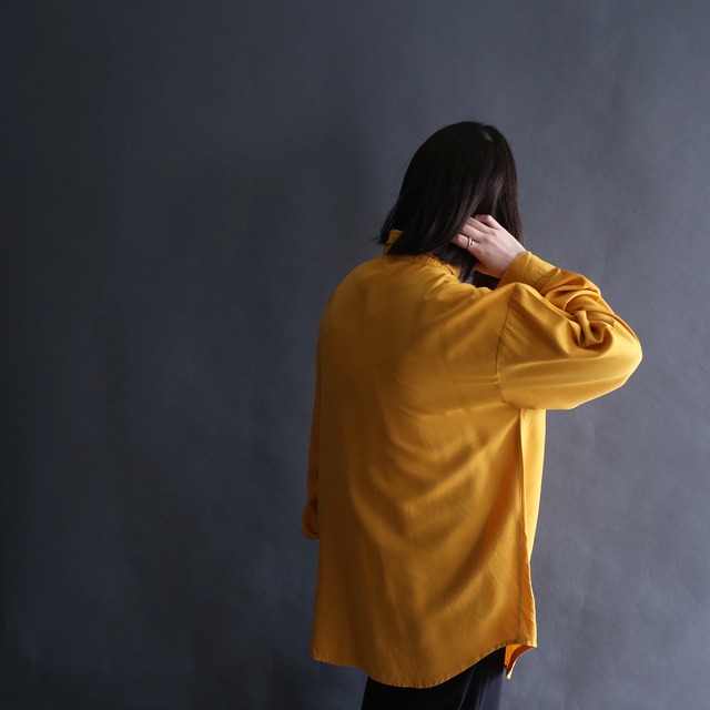 mustard yellow fly front embroidery shirt