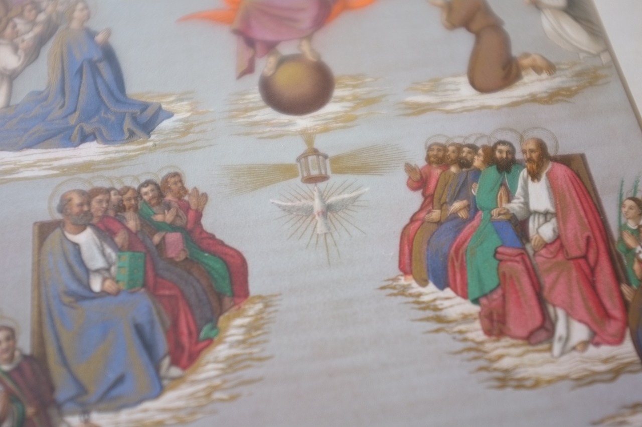 19世紀 France 蛍光オレンジクピドと聖者たちの会議図版