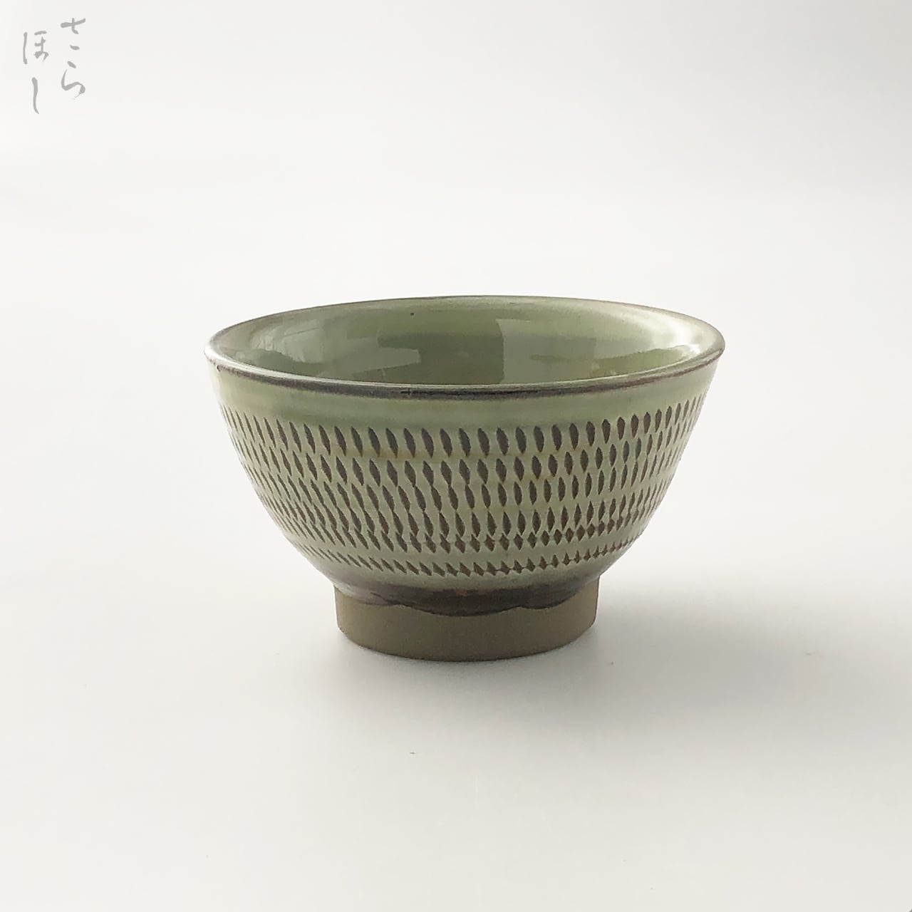 小鹿田焼 小袋窯 煎茶碗 飛びかんな 緑 口径約9cm 汲出 陶器 和食器 民